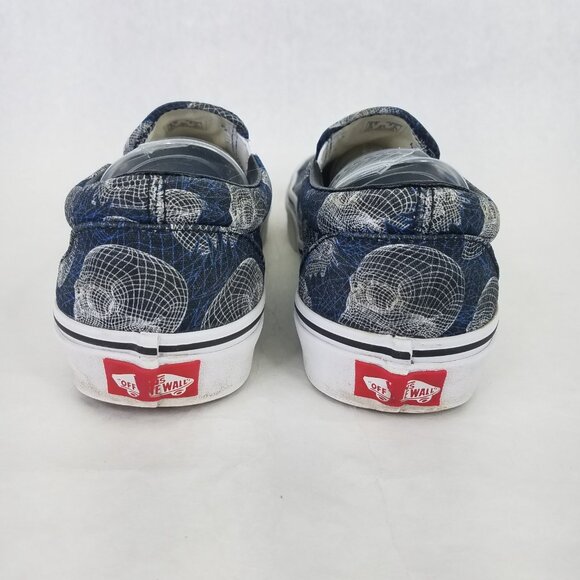 VANS Classic Slip On Wireframe Skull Blue Canvas Sneakers Women's 8 Men's 6.5 - Picture 7 of 13